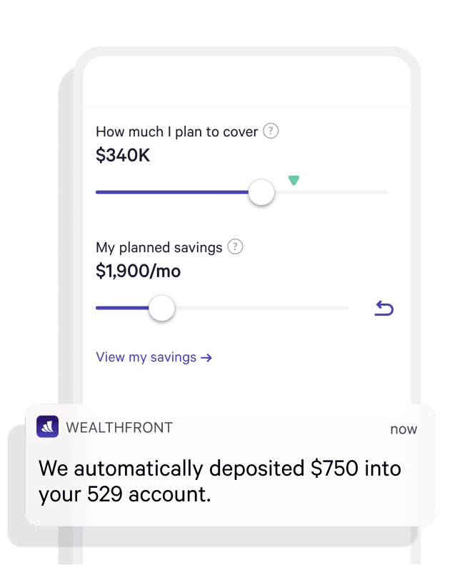 a phone with two sliders, one titled: How much I plan to cover, and the other titled: My planned savings.